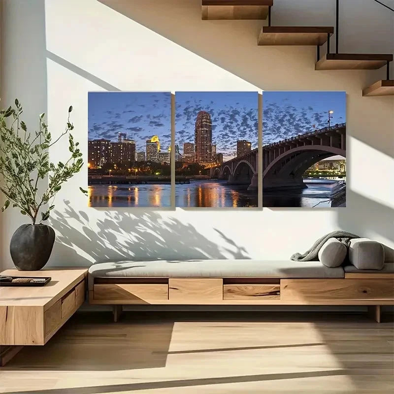 3pcs Minneapolis Bridge & Mississippi River Metal Print Ready to Hang Art