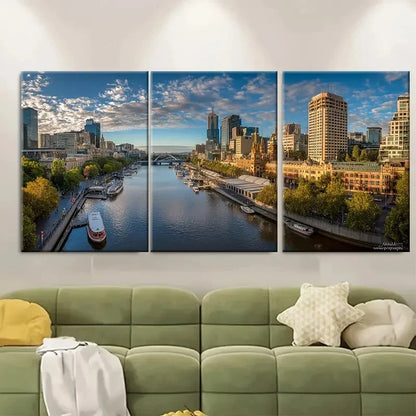 3pcs Melbourne City Landmarks Skyline Wall Art Set Canvas Framed 50x70cm - High Quality Print 100% Australian Made Wall Canvas Ready to Hang