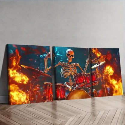 3pcs Skeleton Drummer Canvas Wall Art Canvas Unframed - High Quality Print 100% Australian Made Wall Canvas