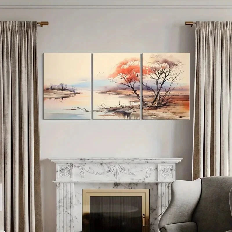 3pcs Abstract Landscape Art Watercolor Painting Metal Print Ready to Hang Art - Bella Home Decor