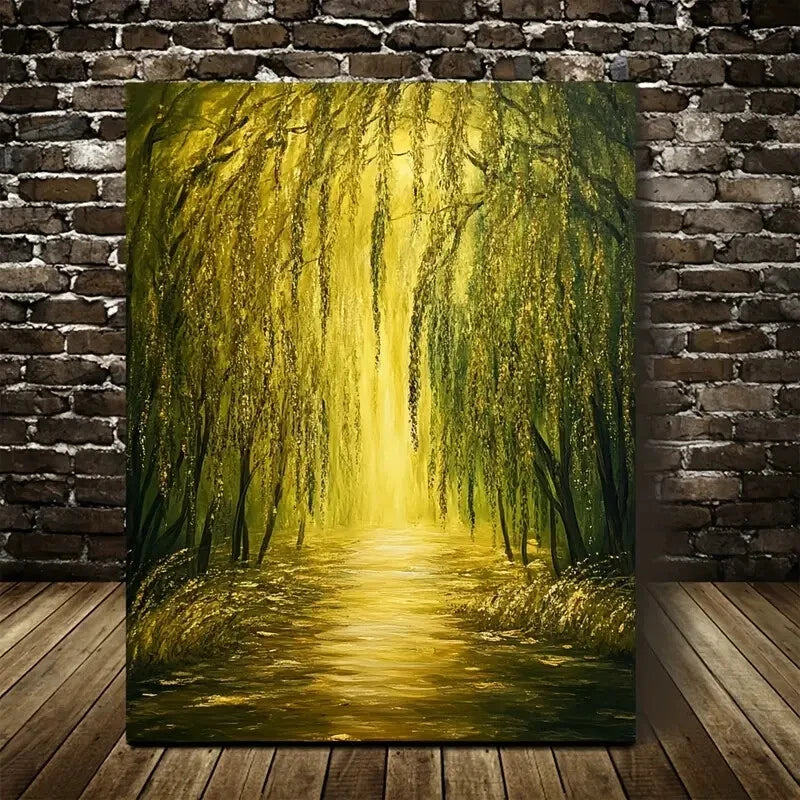 Vibrant Willow Forest Scene Painting 40x60cm Metal Print Ready to Hang