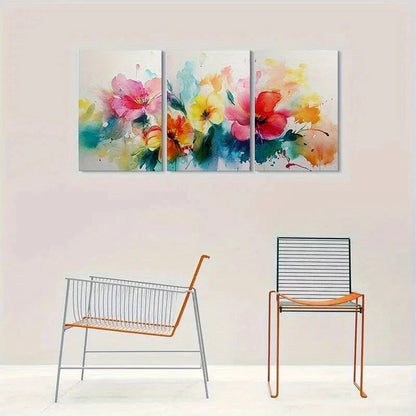 3pcs Abstract Watercolor Flower Painting Metal Print Ready to Hang Art - Bella Home Decor