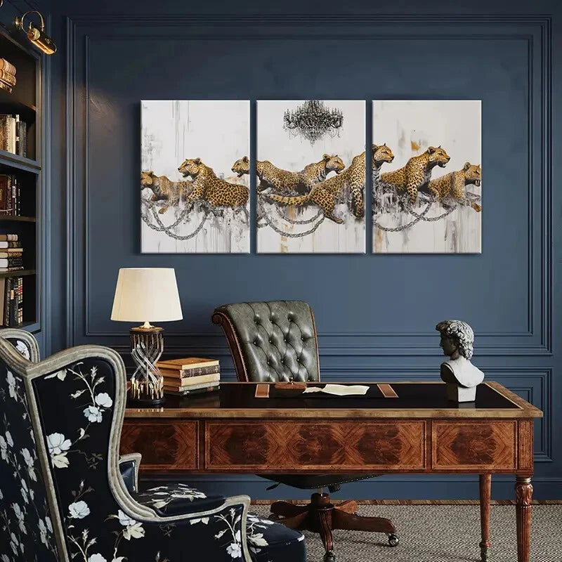 3pcs Leopard Chains Abstract Art Modern Design Metal Print Ready to Hang Art - Bella Home Decor