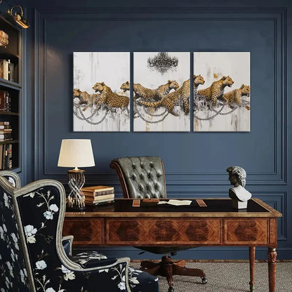 3pcs Leopard Chains Abstract Art Modern Design Metal Print Ready to Hang Art - Bella Home Decor