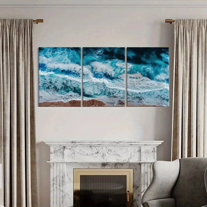 3pcs Turquoise Blue White Foam Abstract DesignMetal Print Ready to Hang Art - Bella Home Decor