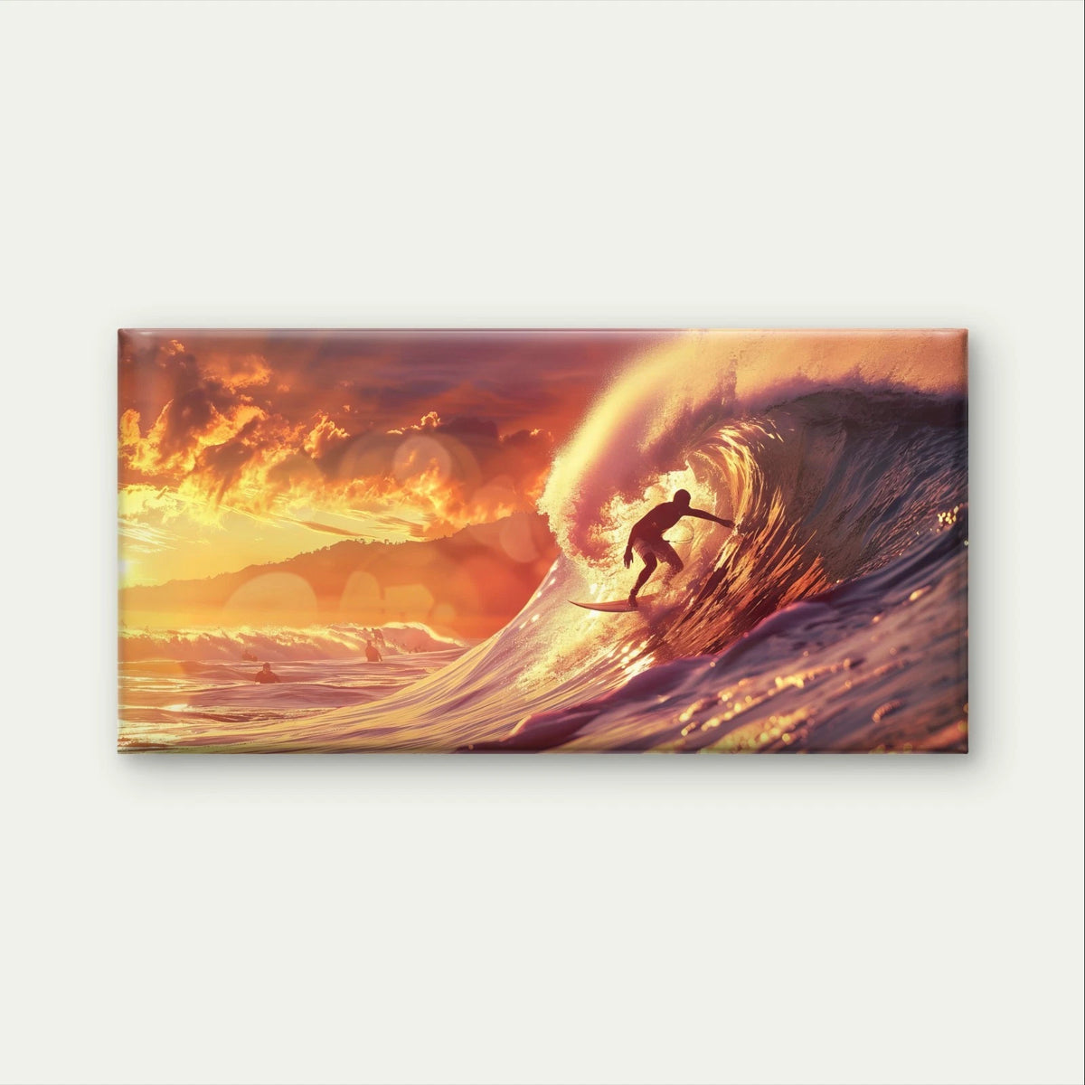 Surfer Catching Golden Hour Wave Wall Art Canvas Office Home Framed 120x60cm