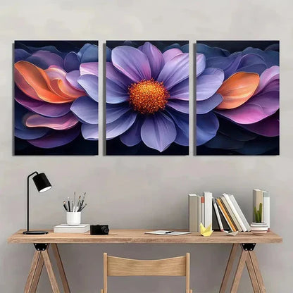3pcs Vibrant Purple Aster Flower Perfect Wall Art Canvas Unframed - High Quality Print 100% Australian Made Wall Canvas