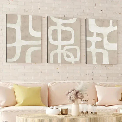 3pcs Abstract Geometric Beige Brown White Line Wall Art Canvas Unframed - High Quality Print 100% Australian Made Wall Canvas - Bella Home Decor