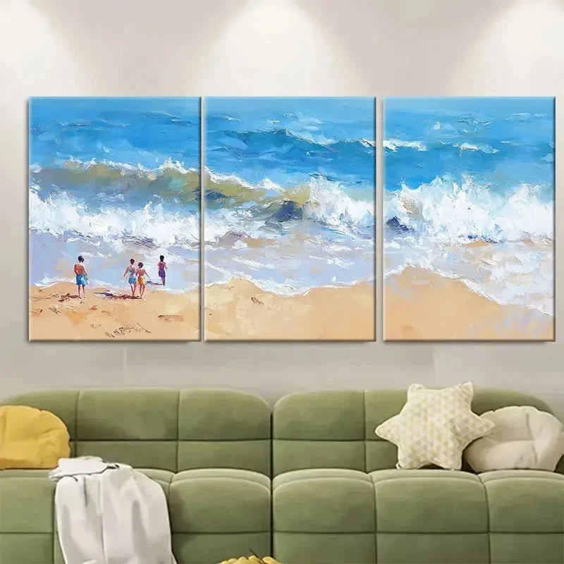 3pcs Beach Scene Ocean Waves Seascape EQ   Wall Art Set Canvas Framed 40x60cm - High Quality Print 100% Australian Made Wall Canvas Ready to Hang - Bella Home Decor