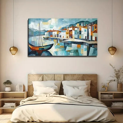 Boat On The Shore Coastal Wall Art Canvas Office Home Room Framed 120x60cm