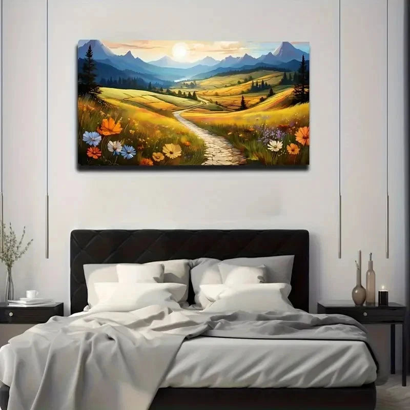 Rural Road Suitable Wall Art Canvas Office Home Room Framed 120x60cm
