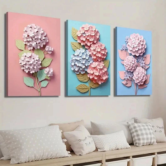 3pcs Hydrangea Flower Botanical Floral Wall Art Set Canvas Framed 60x90cm - High Quality Print 100% Australian Made Wall Canvas Ready to Hang