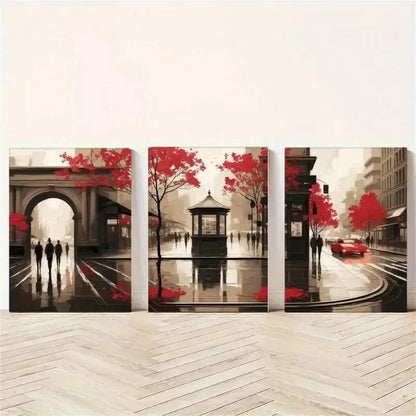 3pcs City Street Vintage Style  Wall Art Set Canvas Framed 50x70cm - High Quality Print 100% Australian Made Wall Canvas Ready to Hang - Bella Home Decor