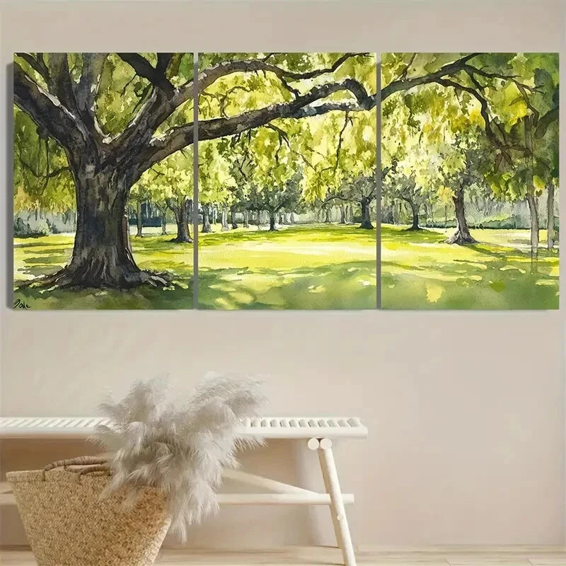 3pcs Audubon Park Oak Green Trees Design Metal Print Ready to Hang Art - Bella Home Decor