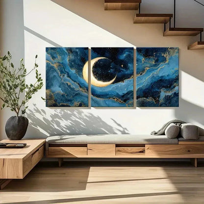 3pcs Moonlit Night Sky Celestial Art Abstract Metal Print Ready to Hang Art - Bella Home Decor