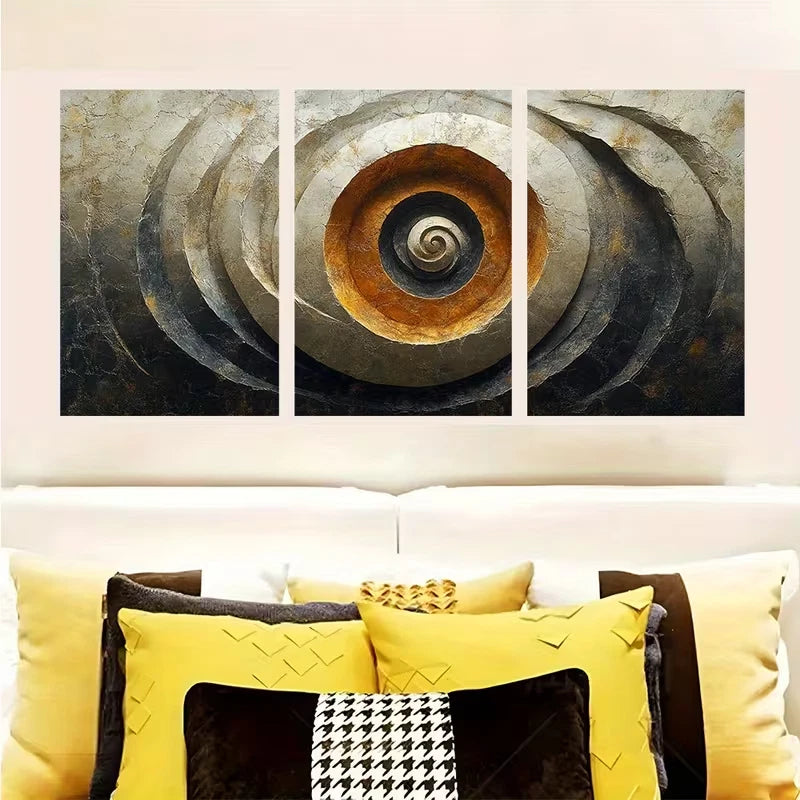 3pcs Geometric Spiral Ring Circle Pattern Metal Print Ready to Hang Art - Bella Home Decor