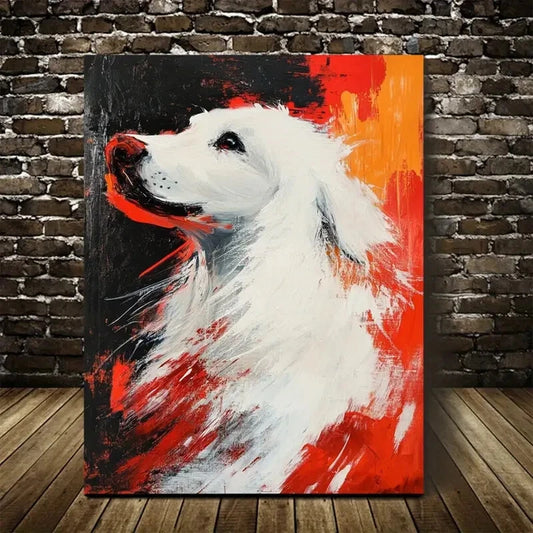 Beautiful Modern Abstract White Dog Painting 40x60cm Metal Print Ready to Hang - Bella Home Decor
