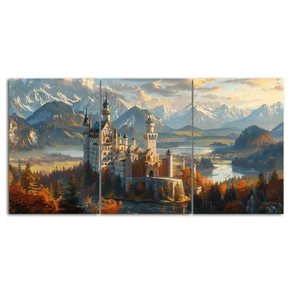3pcs Neuschwanstein Castle Landscape 3 Piece Wall Art Set Canvas Unframed - High Quality Print 100% Australian Made Wall Canvas