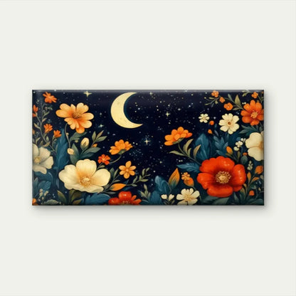 Vibrant Floral Moon Abstract Wall Art Canvas Office Home Room Framed 120x60cm