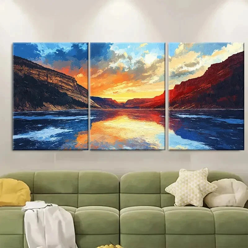 3pcs Flaming Gorge Golden Themed Metal Print Ready to Hang Art - Bella Home Decor