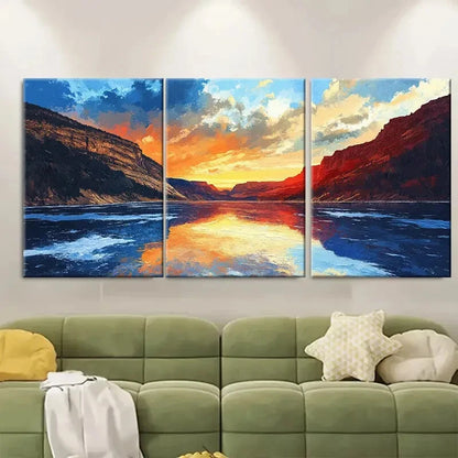 3pcs Flaming Gorge Golden Themed Metal Print Ready to Hang Art - Bella Home Decor