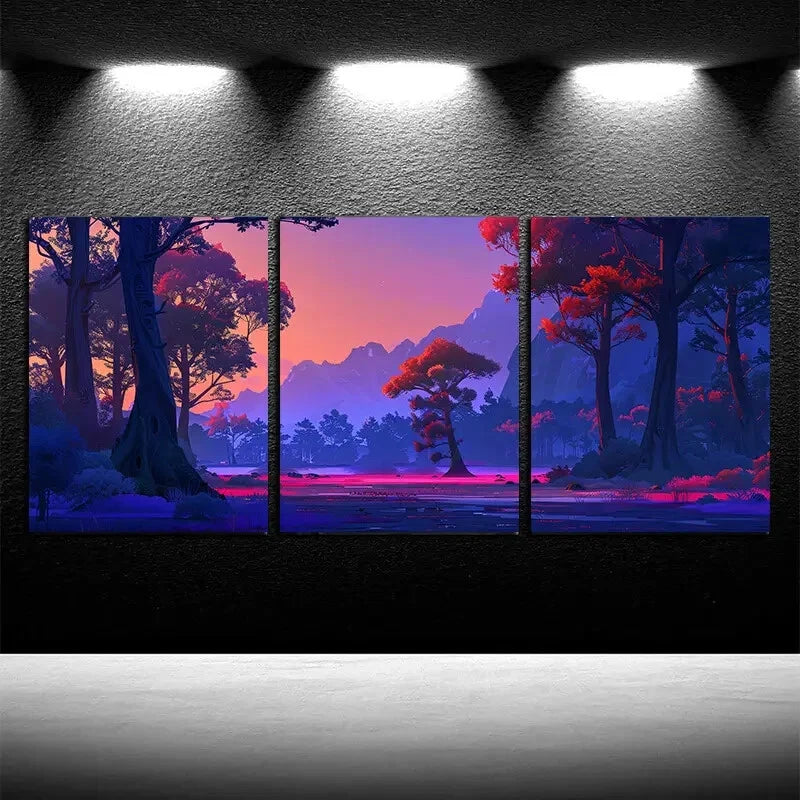 3pcs Ethereal Midnight Forest Series Metal Print Ready to Hang Art - Bella Home Decor