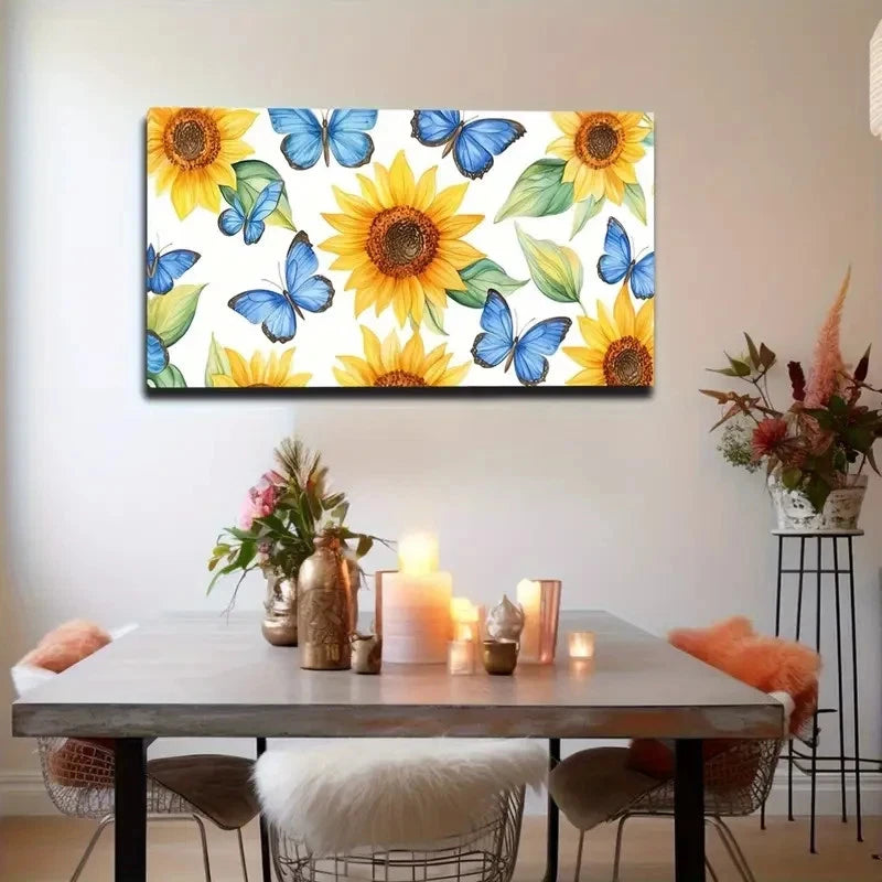 Near Flying Blue Butterflies Wall Art Canvas Office Home Room Framed 120x60cm