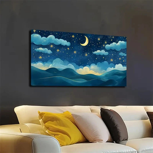 Minimalist Night Sky Painting Wall Art canvas office home room framed 120x60cm