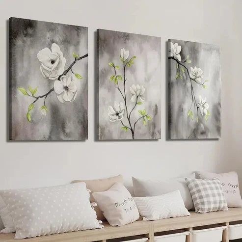 3pcs Dark Preppy Botanical Floral Wall Art Set Canvas Unframed - High Quality Print 100% Australian Made Wall Canvas