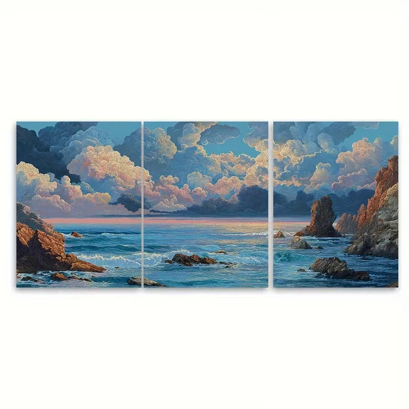 3pcs Dusk on the Open Sea Metal Print Ready to Hang Art - Bella Home Decor