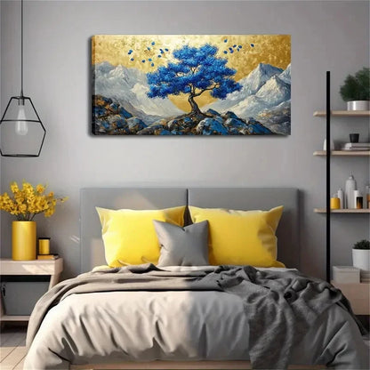 A Lush Blue Tree Rooted Wall Art Canvas Office Home Room Framed 120x60cm