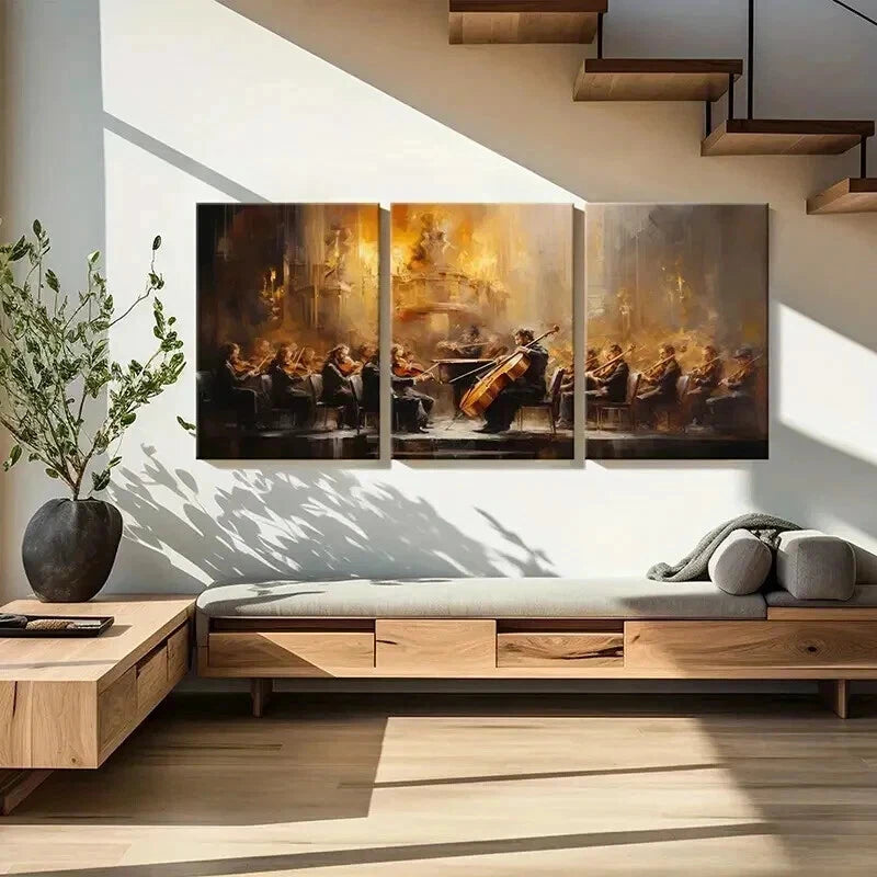 3pcs Symphony Orchestra Performance Wall Art Set Canvas Framed 60x90cm - High Quality Print 100% Australian Made Wall Canvas Ready to Hang - Bella Home Decor