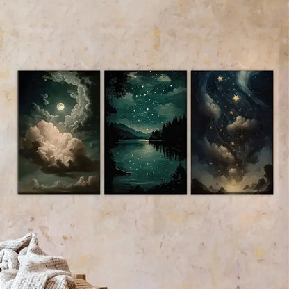 3pcs Polyester, Frameless Posters with Moonlit Wall Art Set Canvas Framed 40x60cm - High Quality Print 100% Australian Made Wall Canvas Ready to Hang