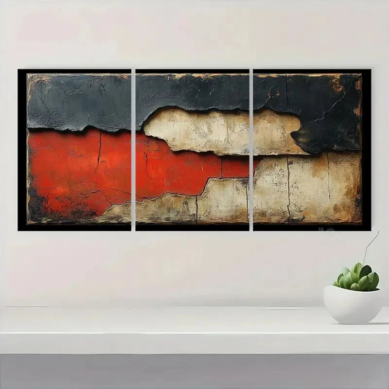 3pcs Black and White with Brown Textured Metal Print Ready to Hang Art - Bella Home Decor