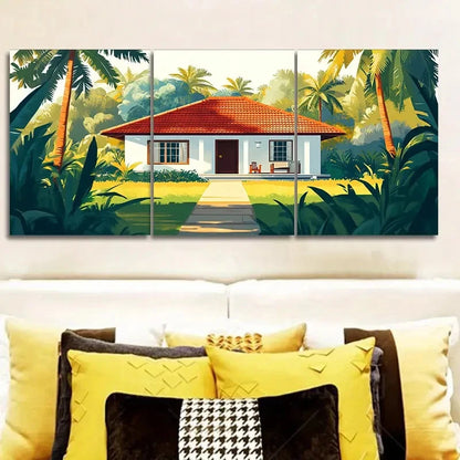 3pcs Vibrant Island Tropical Villa   Wall Art Set Canvas Framed 50x70cm - High Quality Print 100% Australian Made Wall Canvas Ready to Hang - Bella Home Decor