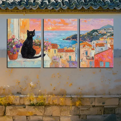 3pcs Vibrant Cat by Scenic View, Modern design Metal Print Ready to Hang Art - Bella Home Decor