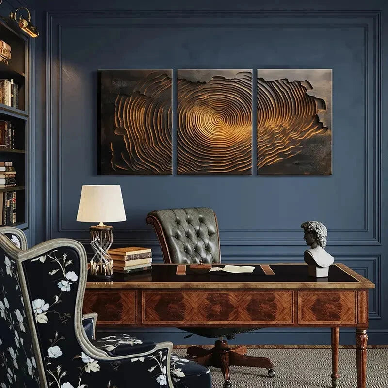 3pcs Abstract Tree Rings Circular Patterns Metal Print Ready to Hang Art - Bella Home Decor
