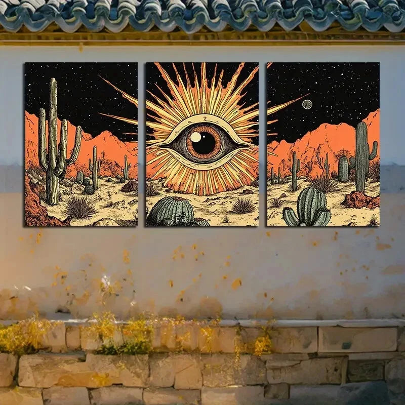 3pcs Strange Eye in the Desert Metal Print Ready to Hang Art - Bella Home Decor