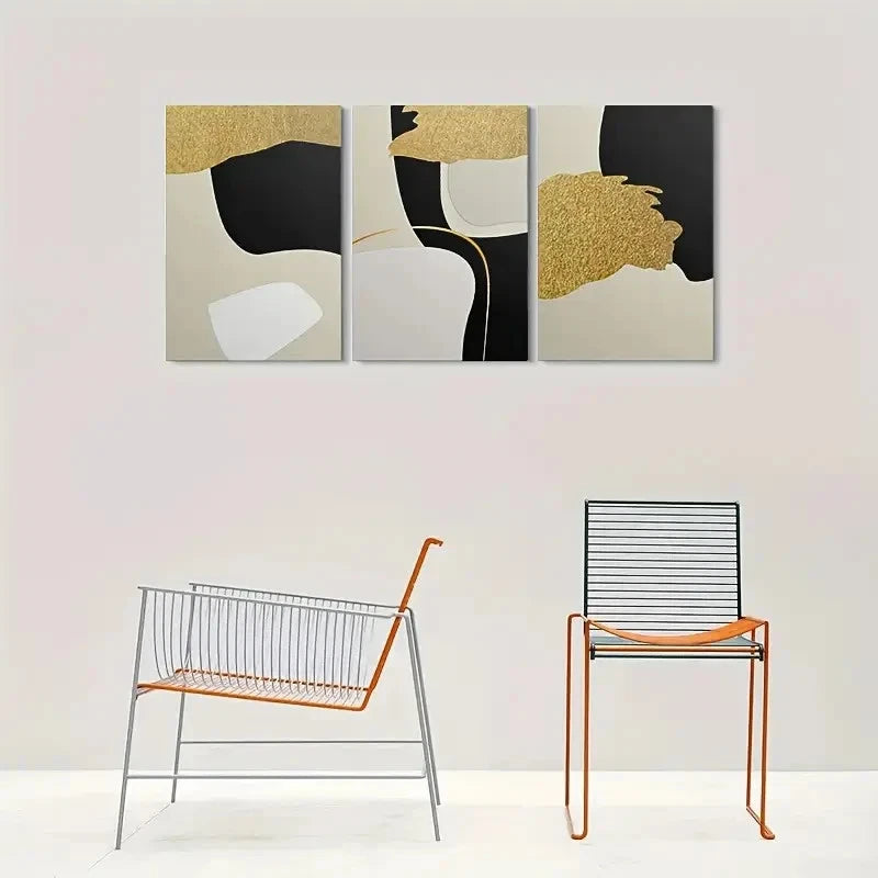 3pcs Black White and Golden Minimalist Metal Print Ready to Hang Art - Bella Home Decor