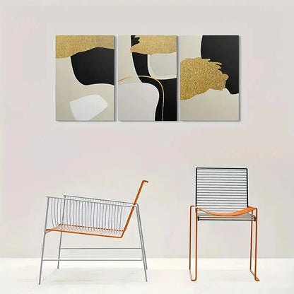 3pcs Black White and Golden Minimalist Metal Print Ready to Hang Art - Bella Home Decor