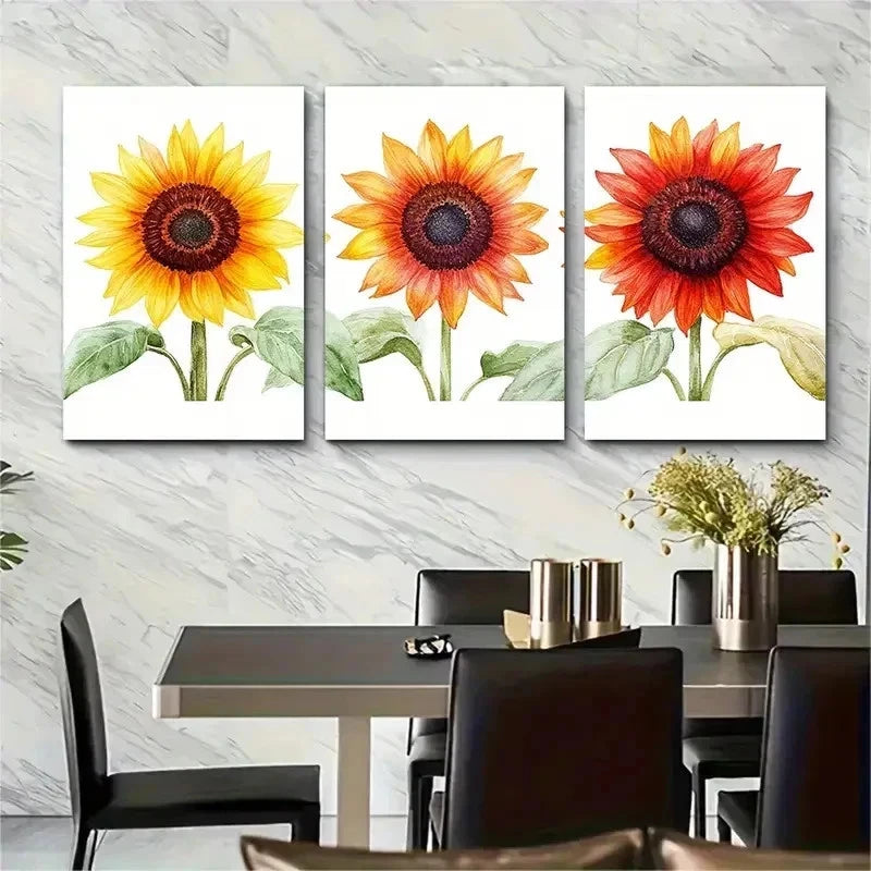 3pcs Sunflower Watercolor Nature Perfect Wall Art Set Canvas Framed 50x70cm - High Quality Print 100% Australian Made Wall Canvas Ready to Hang