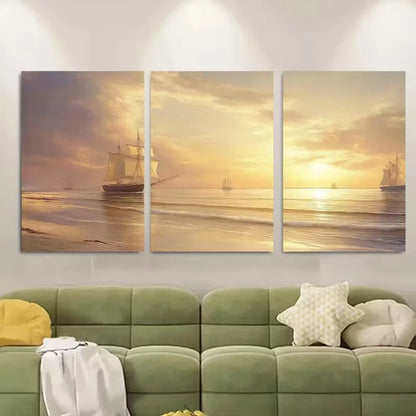 3pcs Serene Ocean & Pastel Sunset Metal Print Ready to Hang Art