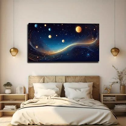 Mysterious Space Many Planets Wall Art Canvas Office Home Room Framed 120x60cm