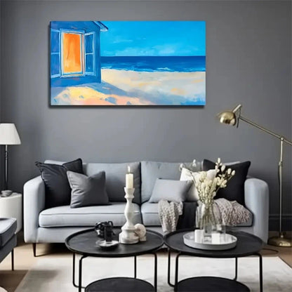 Coastal Open Window Beach Wall Art Canvas Office Home Room Framed 120x60cm