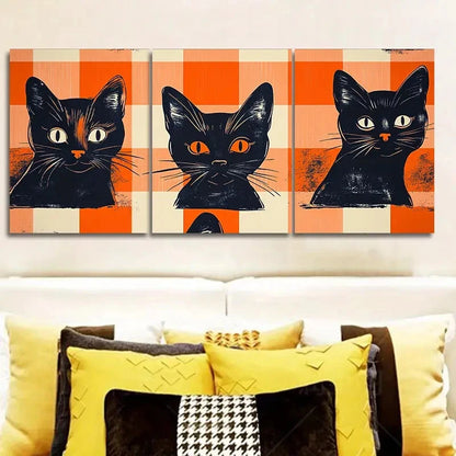 3pcs Cat Face Illustration Painting I Wall Art Set Canvas Framed 50x70cm - High Quality Print 100% Australian Made Wall Canvas Ready to Hang - Bella Home Decor