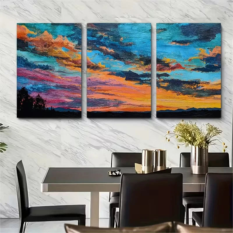 3pcs Vibrant Orange & Blue Sky Scenery Metal Print Ready to Hang Art