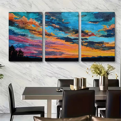 3pcs Vibrant Orange & Blue Sky Scenery Metal Print Ready to Hang Art