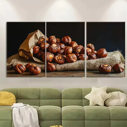 3pcs Rustic Roasted Chestnuts Metal Print Ready to Hang Art