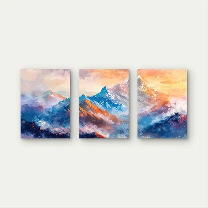 3pcs Majestic Sunlit Peaks At Dawn Wall Art Set Canvas Framed 50x70cm - High Quality Print 100% Australian Made Wall Canvas Ready to Hang