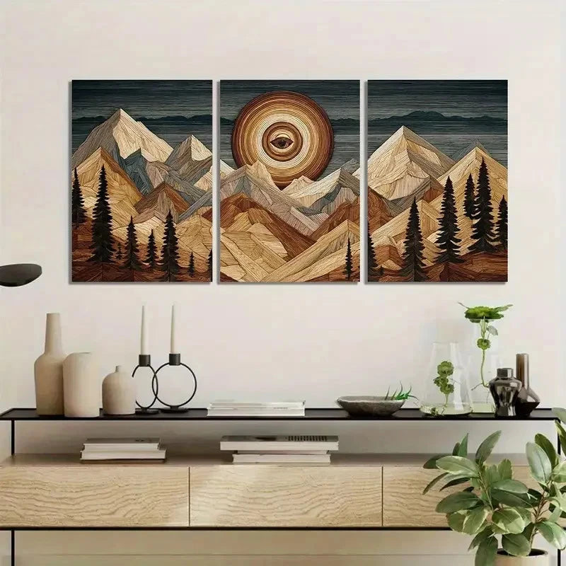 3pcs Abstract Mountain and Sunset Landscape Metal Print Ready to Hang Art - Bella Home Decor